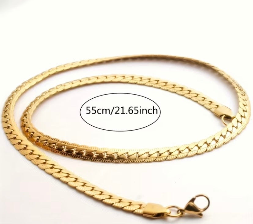 18K Gold Plated 925 Sterling Silver 5mm Wide Horizontal Necklace, 16/18/20/22/24 Inch Chain Length, Unisex, Fashionable Wedding Engagement Jewelry