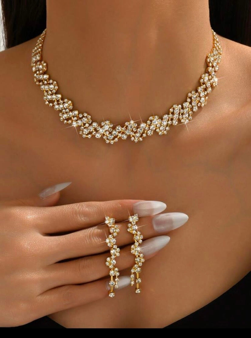 Women Jewelry Set Necklace Earrings 3pcs Geometric Pattern Party Elegant Bridal Wedding Accessories Valentine's Day Accessories