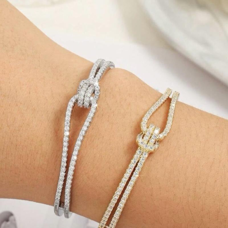Gold/Silver Elegant Knot Cubic Zirconia Bangle Bracelet for Women Everyday Wear Fashionable Design with Glamour Stones