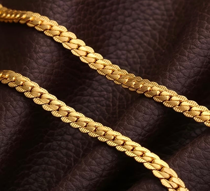 18K Gold Plated 925 Sterling Silver 5mm Wide Horizontal Necklace, 16/18/20/22/24 Inch Chain Length, Unisex, Fashionable Wedding Engagement Jewelry