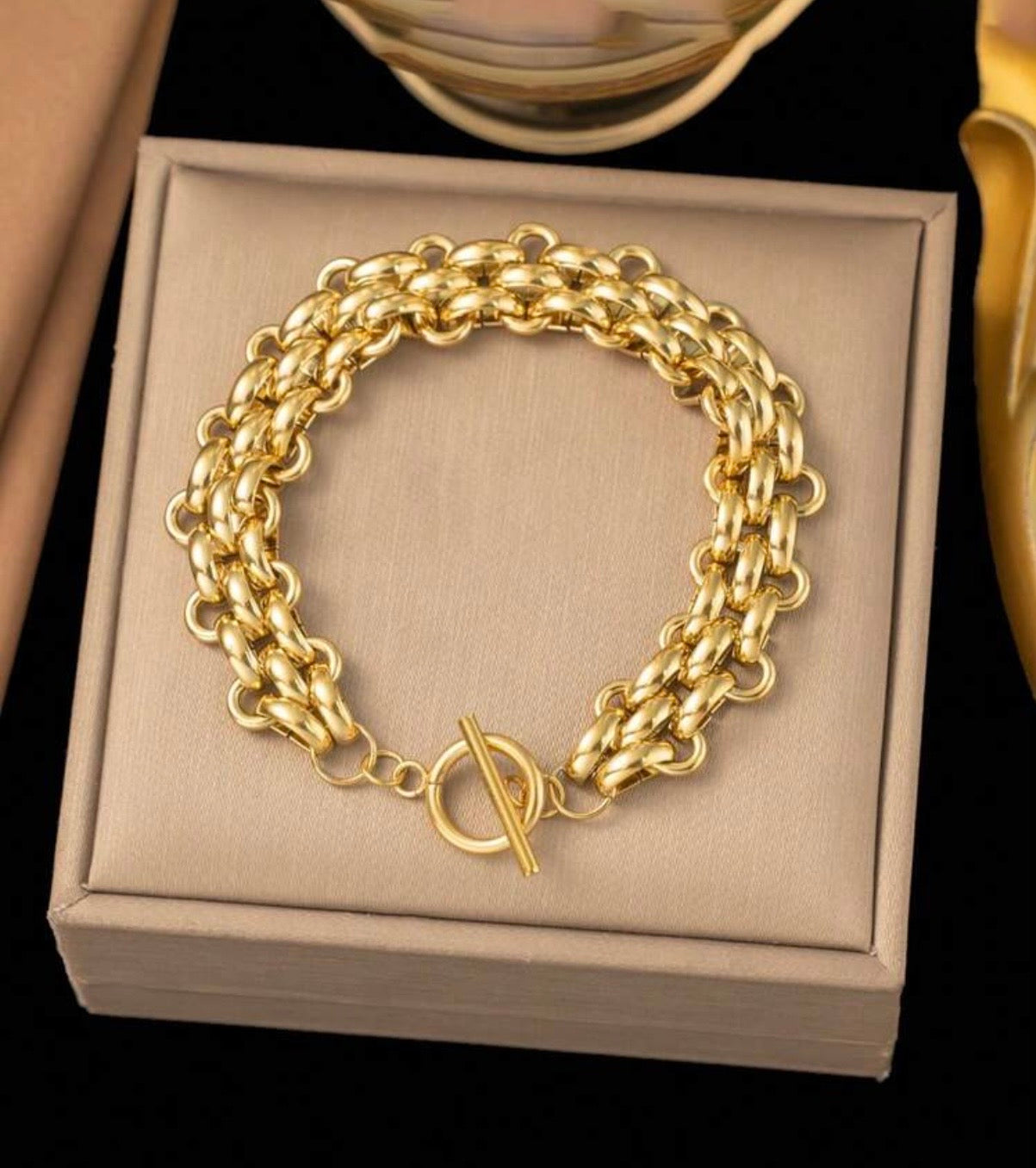 2pcs/Set Stainless Steel Silver/Gold ,Personalized Hip-Hop Exaggerate Thick Chain Necklace + Bracelet Jewelry Set, Suitable For Daily Wear, Festival Gift