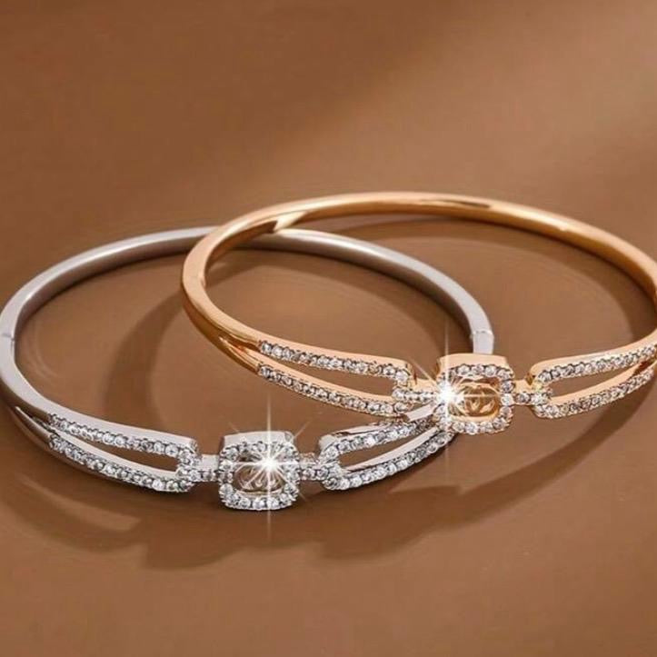 Elegant Zirconia Inlaid Bracelet Gold/Silver Versatile Fashionable Accessory for Casual & Formal Wear