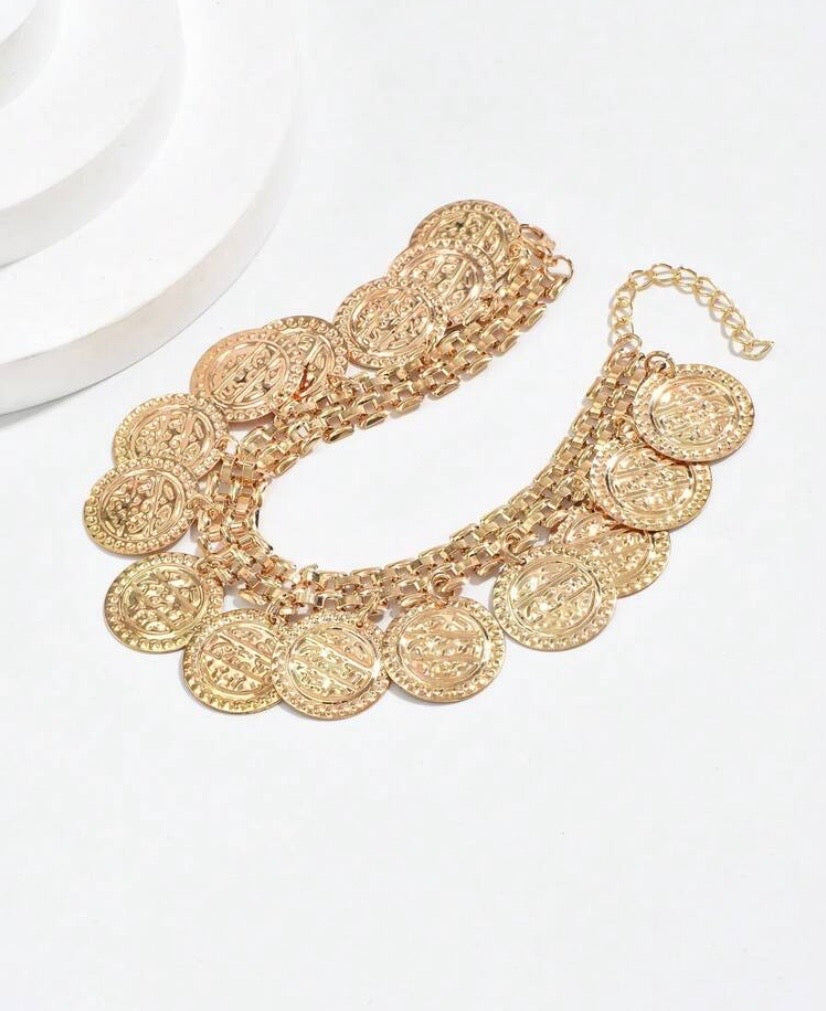 2pcs/Set Summer Beach Coin Pendant Anklet, Elegant Multi-Layer Anklet Set, Suitable For Vacation And Pool Party, Bohemian Style Foot Jewelry
