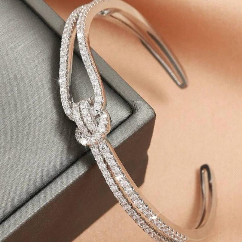 Gold/Silver Elegant Knot Cubic Zirconia Bangle Bracelet for Women Everyday Wear Fashionable Design with Glamour Stones