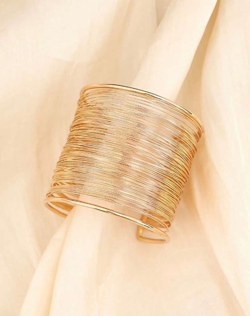 1pc Vintage Multilayer Gold-Plated Wide Bangle Bracelet, Exaggerated Cuff Bracelet Wrist Accessory Gift For Women