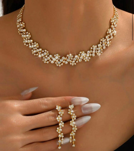 Women Jewelry Set Necklace Earrings 3pcs Geometric Pattern Party Elegant Bridal Wedding Accessories Valentine's Day Accessories