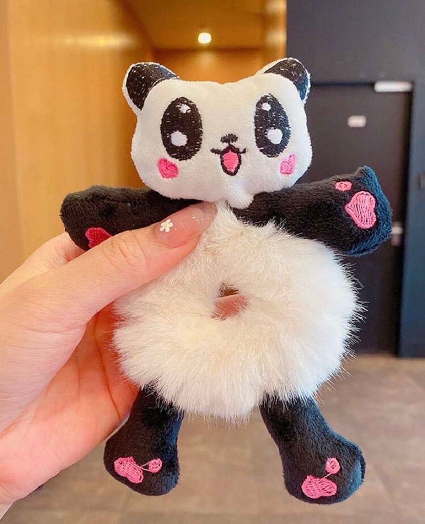 3pcs Kids Sweet Cute Cartoon Frog Panda Fluffy Scrunchies, Autumn/Winter Hair Accessories Elastic Hair Ties For Ponytail, Bun Scrunchy Hair Ties, Cute Hair Accessories Makeup Home Gym Woman Accessories Head Accessories Elastic Band Hair Rubber Bands,Fest