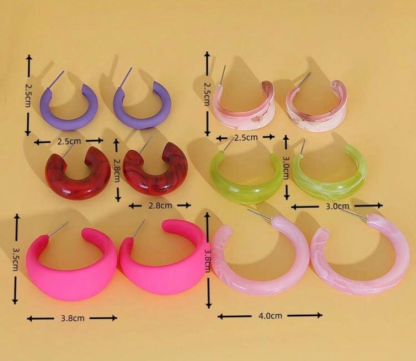 18 Pairs Set Acrylic Resin Acetate C-Shape Earrings Fashion Jewelry Combo in Vibrant Colors for Stylish Outfits