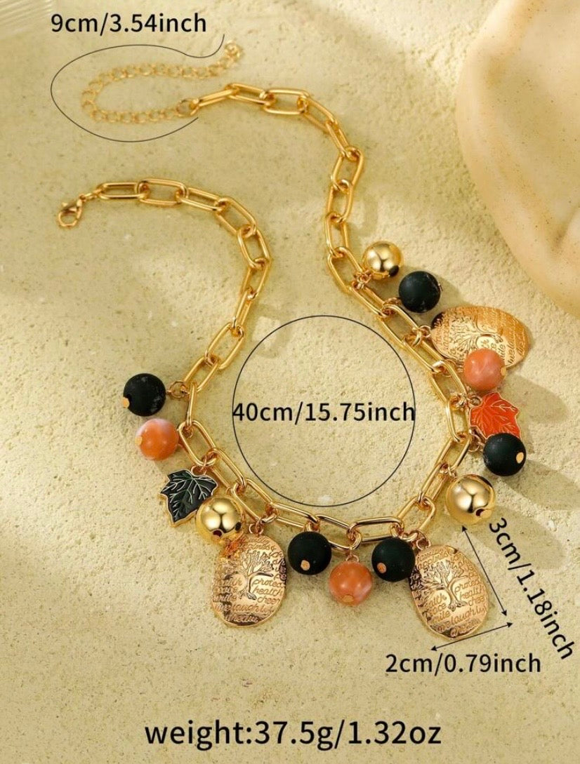 Bohemian Style Round Alloy Oval Pendant Necklace With Tree Pattern for Women 1pc Elegant Jewelry Accessory