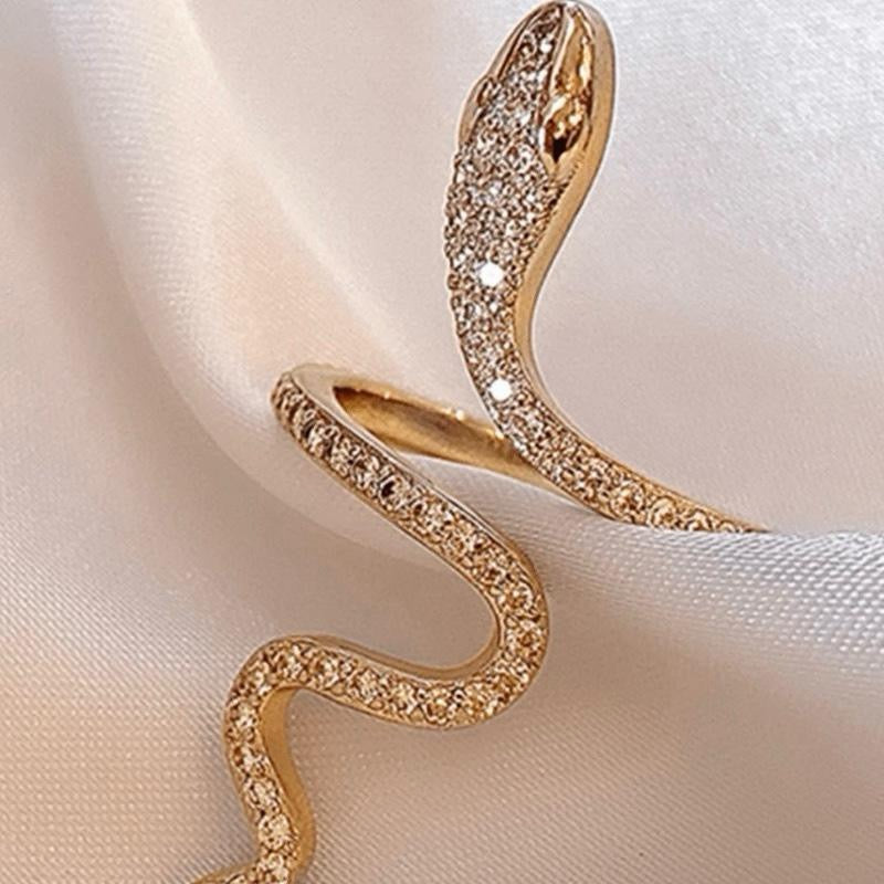Nooxian Vintage Snake Shape Open Ring for Women Stainless Steel Gold/Silver Elegant Design Versatile Accessory Perfect Gift