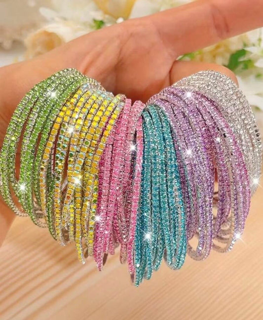 5/10 Random Color Set,Fashionable Versatile High-End Bohemian Style Hip-Hop Colorful Zirconia Elastic Bracelet Set