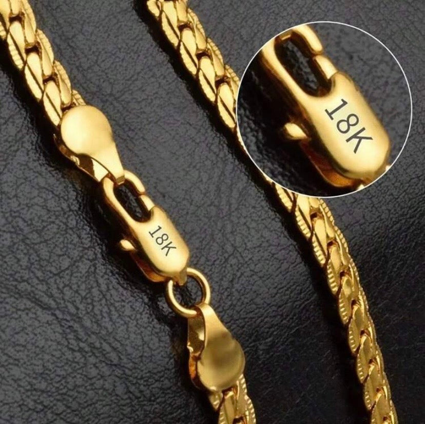 18K Gold Plated 925 Sterling Silver 5mm Wide Horizontal Necklace, 16/18/20/22/24 Inch Chain Length, Unisex, Fashionable Wedding Engagement Jewelry