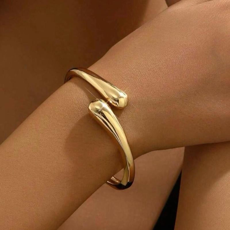 1pc Gold/Sılver Symmetrical Double Droplet Shaped Fashion Bracelet. Vintage Design. European & American Style With High-End Feeling.
