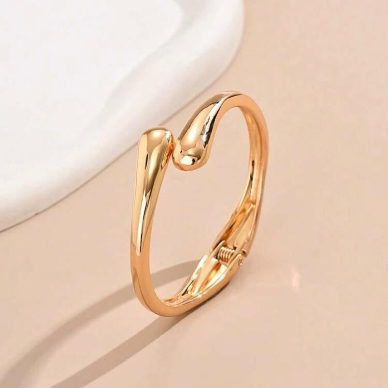 1pc Gold/Sılver Symmetrical Double Droplet Shaped Fashion Bracelet. Vintage Design. European & American Style With High-End Feeling.