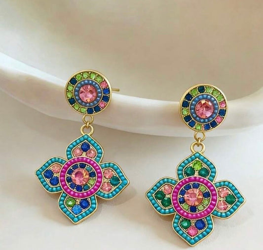 Vintage Palace Style Beaded Colorful Earrings Bohemian Exaggerated Design for Women's Fashion Accessories Bold & Vibrant Look