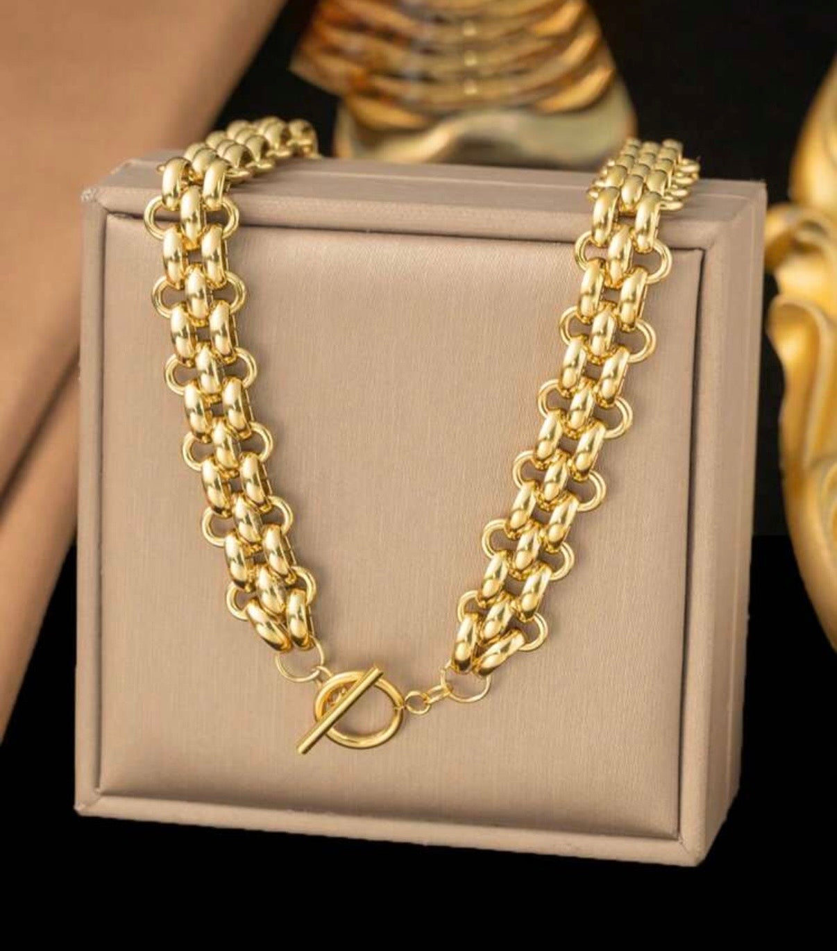 2pcs/Set Stainless Steel Silver/Gold ,Personalized Hip-Hop Exaggerate Thick Chain Necklace + Bracelet Jewelry Set, Suitable For Daily Wear, Festival Gift