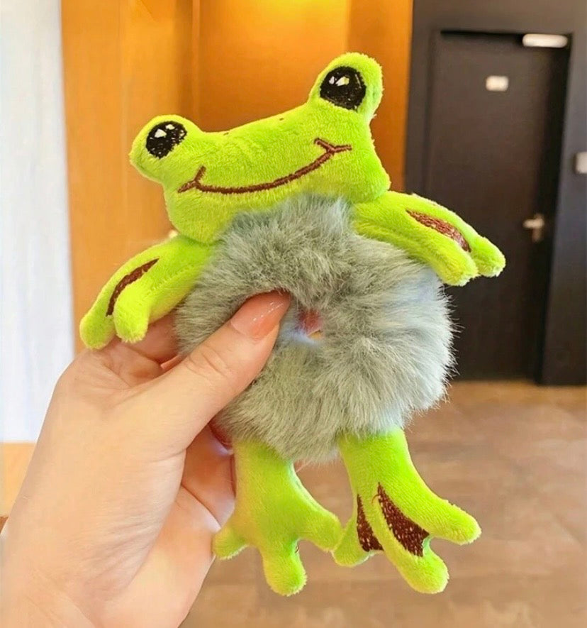 3pcs Kids Sweet Cute Cartoon Frog Panda Fluffy Scrunchies, Autumn/Winter Hair Accessories Elastic Hair Ties For Ponytail, Bun Scrunchy Hair Ties, Cute Hair Accessories Makeup Home Gym Woman Accessories Head Accessories Elastic Band Hair Rubber Bands,Fest