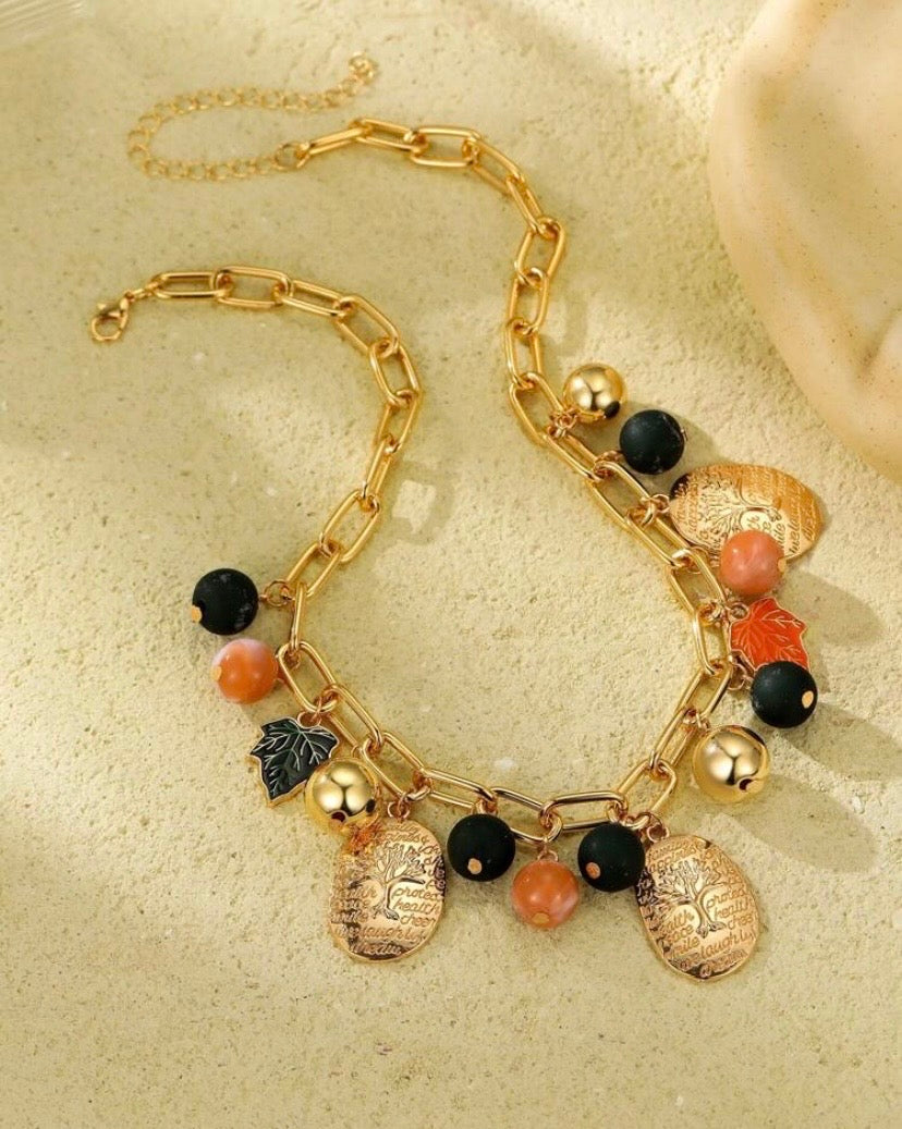 Bohemian Style Round Alloy Oval Pendant Necklace With Tree Pattern for Women 1pc Elegant Jewelry Accessory