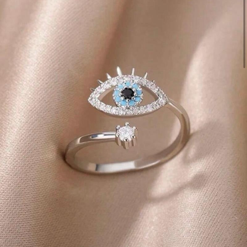 1pc Gold/Silver Fashionable Cubic Zirconia Demon Eye Decor Open Ring for Women's Daily Wear Elegant Jewelry