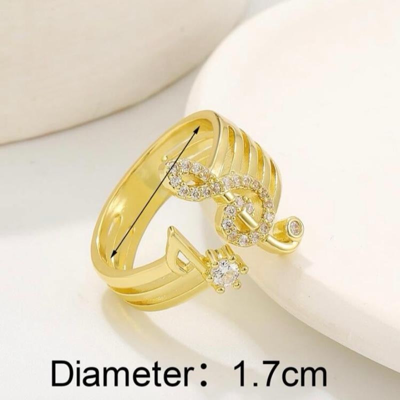 Gold/Silver Rhinestone Music Note Decor Cuff Ring Gold Silver Elegant Jewelry for Music Lovers with Sparkling Stones British Style
