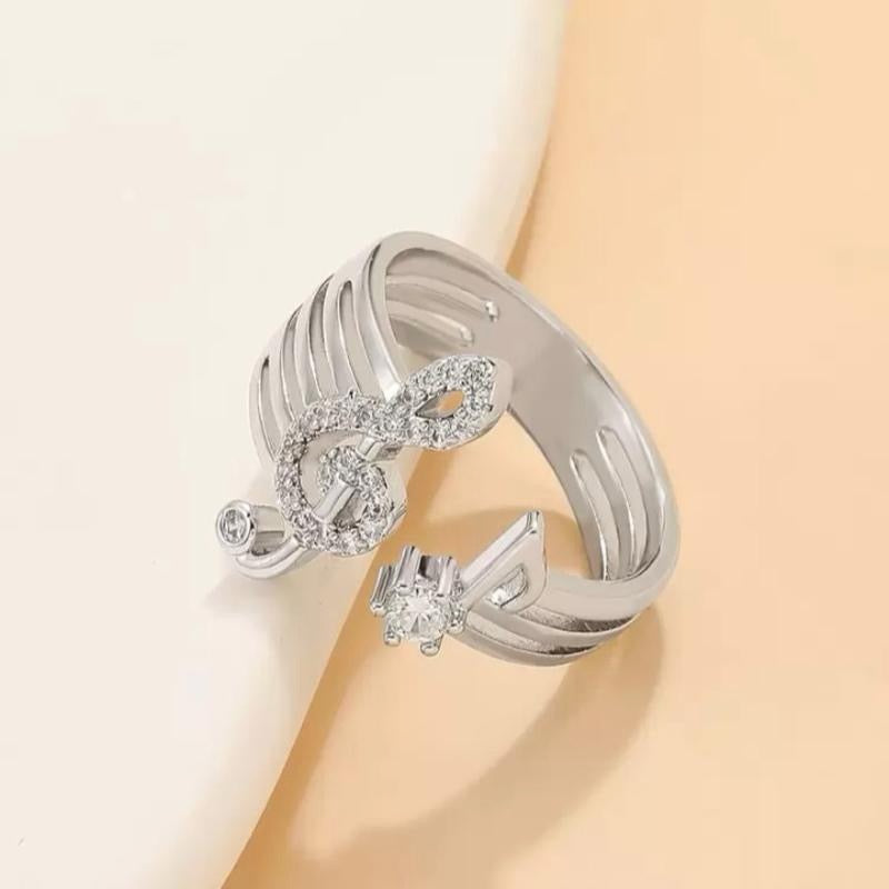 Gold/Silver Rhinestone Music Note Decor Cuff Ring Gold Silver Elegant Jewelry for Music Lovers with Sparkling Stones British Style