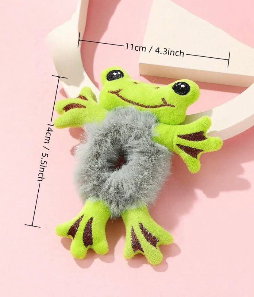 3pcs Kids Sweet Cute Cartoon Frog Panda Fluffy Scrunchies, Autumn/Winter Hair Accessories Elastic Hair Ties For Ponytail, Bun Scrunchy Hair Ties, Cute Hair Accessories Makeup Home Gym Woman Accessories Head Accessories Elastic Band Hair Rubber Bands,Fest