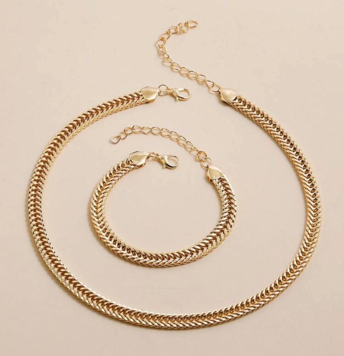 Elegant Jewelry Set 2pcs 1pc Necklace & 1pc Bracelet European American Street Style Wide Collarbone Chain Stainless Steel Personalized Accessory
