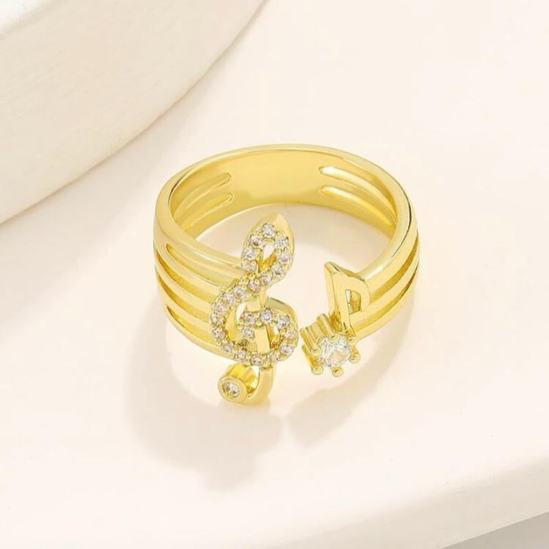 Gold/Silver Rhinestone Music Note Decor Cuff Ring Gold Silver Elegant Jewelry for Music Lovers with Sparkling Stones British Style