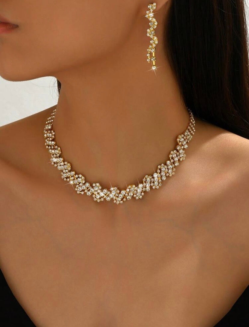 Women Jewelry Set Necklace Earrings 3pcs Geometric Pattern Party Elegant Bridal Wedding Accessories Valentine's Day Accessories