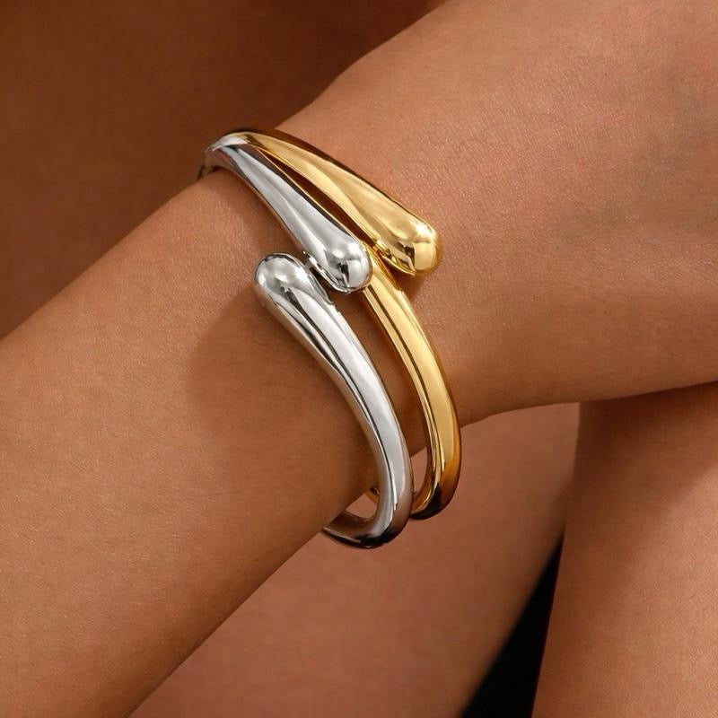 1pc Gold/Sılver Symmetrical Double Droplet Shaped Fashion Bracelet. Vintage Design. European & American Style With High-End Feeling.