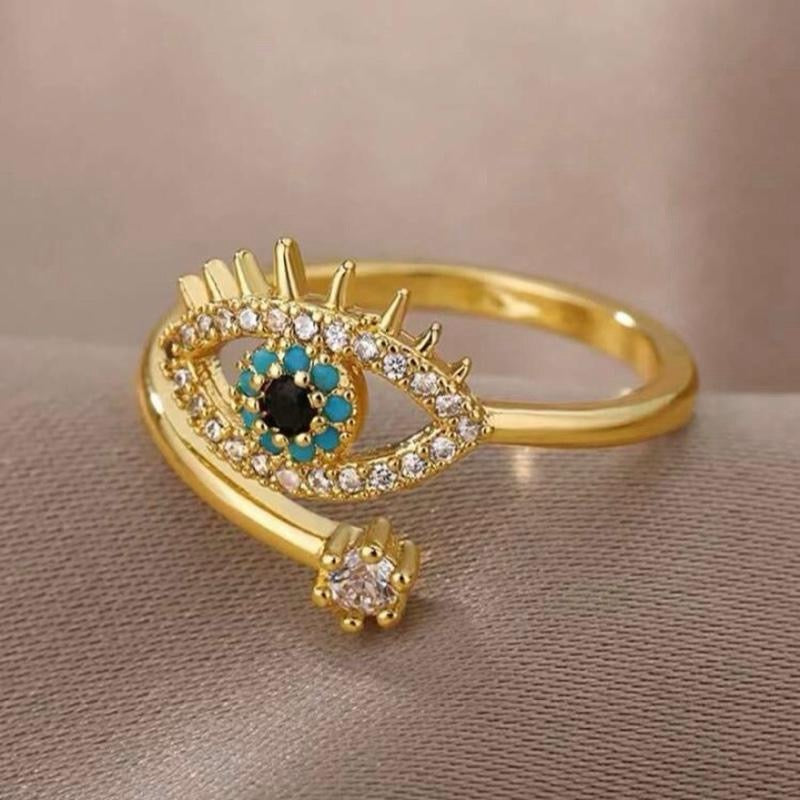 1pc Gold/Silver Fashionable Cubic Zirconia Demon Eye Decor Open Ring for Women's Daily Wear Elegant Jewelry