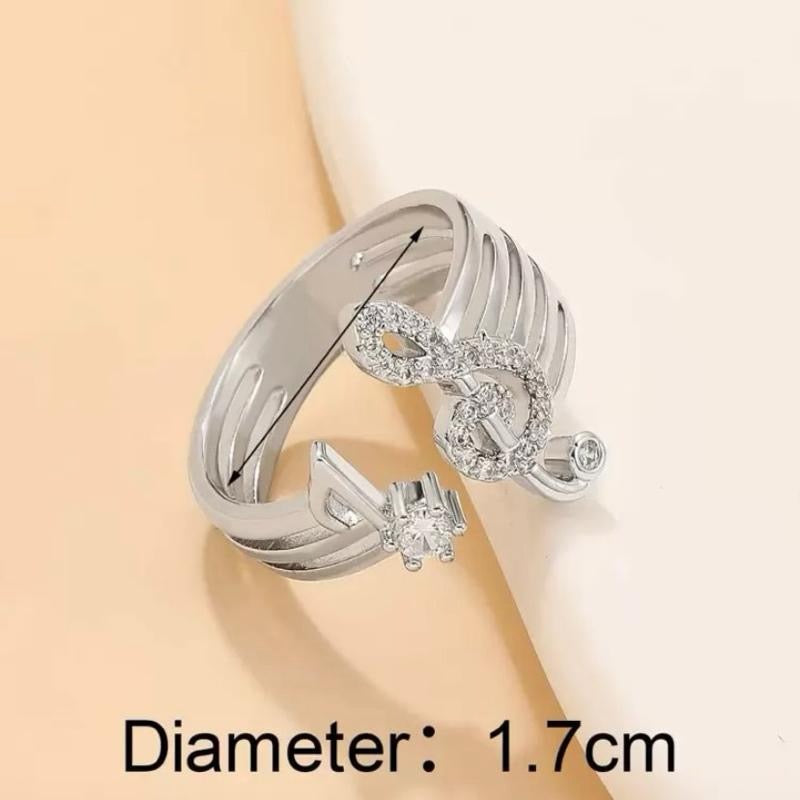 Gold/Silver Rhinestone Music Note Decor Cuff Ring Gold Silver Elegant Jewelry for Music Lovers with Sparkling Stones British Style
