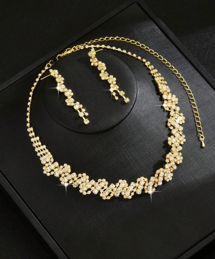 Women Jewelry Set Necklace Earrings 3pcs Geometric Pattern Party Elegant Bridal Wedding Accessories Valentine's Day Accessories
