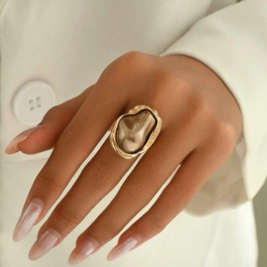 1pc Chunky Jewelry French Elegant Inlaid Baroque Faux Pearl Ring, Multi-Color Options, Fashion Accessory For Women, Adjustable Open Ring Size