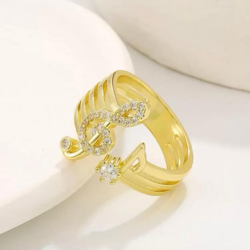 Gold/Silver Rhinestone Music Note Decor Cuff Ring Gold Silver Elegant Jewelry for Music Lovers with Sparkling Stones British Style