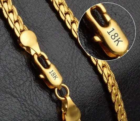 18K Gold Plated 925 Sterling Silver 5mm Wide Horizontal Necklace, 16/18/20/22/24 Inch Chain Length, Unisex, Fashionable Wedding Engagement Jewelry