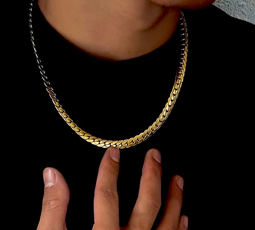 18K Gold Plated 925 Sterling Silver 5mm Wide Horizontal Necklace, 16/18/20/22/24 Inch Chain Length, Unisex, Fashionable Wedding Engagement Jewelry