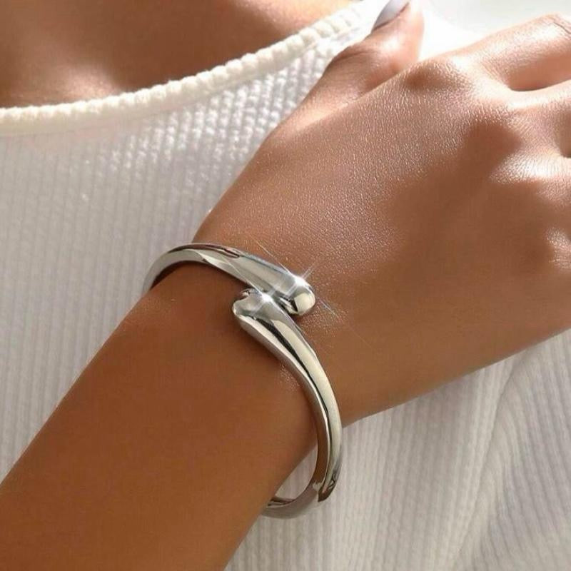 1pc Gold/Sılver Symmetrical Double Droplet Shaped Fashion Bracelet. Vintage Design. European & American Style With High-End Feeling.