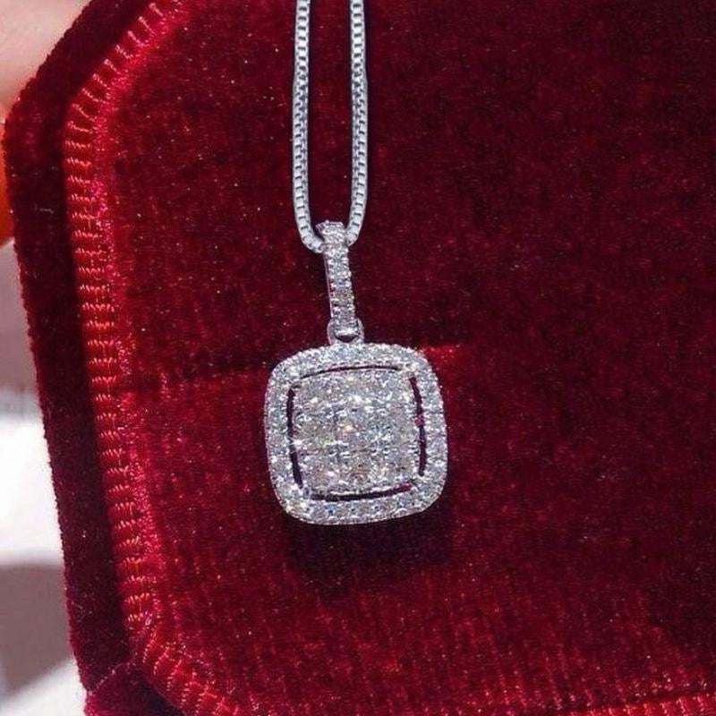 1pc Light Luxury Style Square Cubic Zirconia Pendant Necklace, Fashionable And Simple Jewelry For Women's Daily Wear