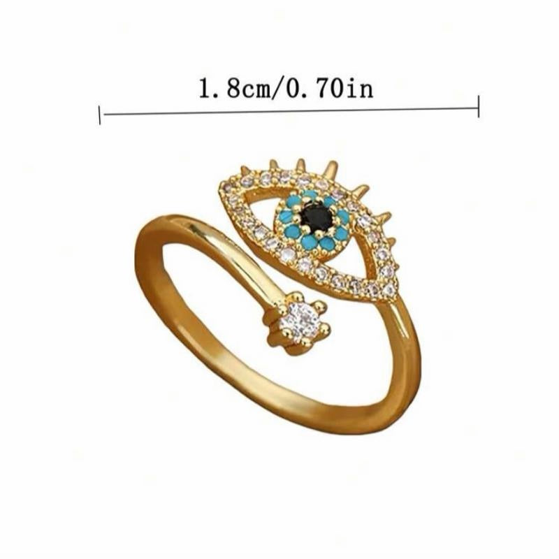 1pc Gold/Silver Fashionable Cubic Zirconia Demon Eye Decor Open Ring for Women's Daily Wear Elegant Jewelry