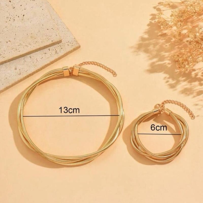 Elegant Chunky Jewelry Set 2pcs Necklace & Bracelet Minimalist Snake Bone Chain Punk Style Accessories for Daily Wear & Party
