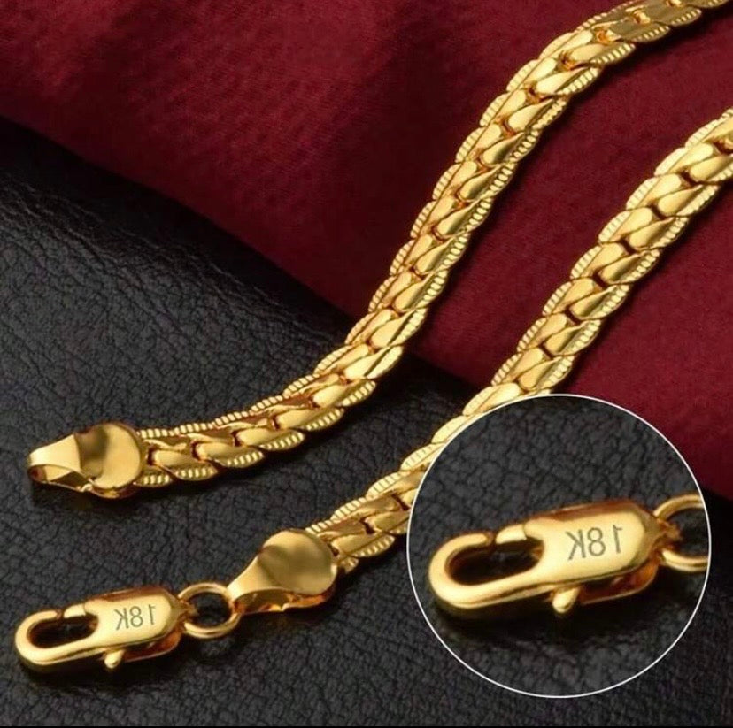18K Gold Plated 925 Sterling Silver 5mm Wide Horizontal Necklace, 16/18/20/22/24 Inch Chain Length, Unisex, Fashionable Wedding Engagement Jewelry