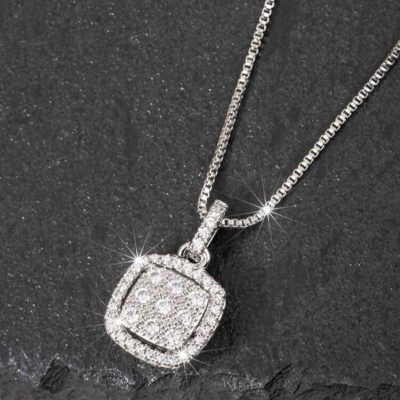 1pc Light Luxury Style Square Cubic Zirconia Pendant Necklace, Fashionable And Simple Jewelry For Women's Daily Wear