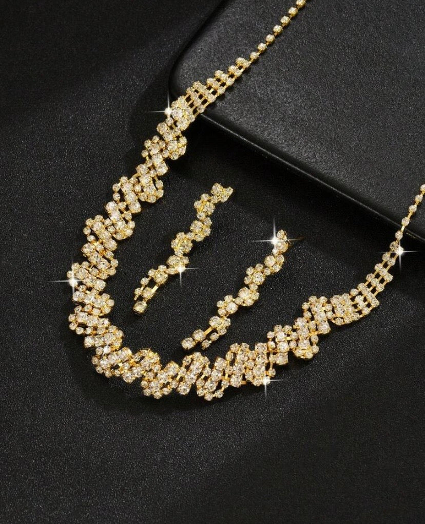 Women Jewelry Set Necklace Earrings 3pcs Geometric Pattern Party Elegant Bridal Wedding Accessories Valentine's Day Accessories
