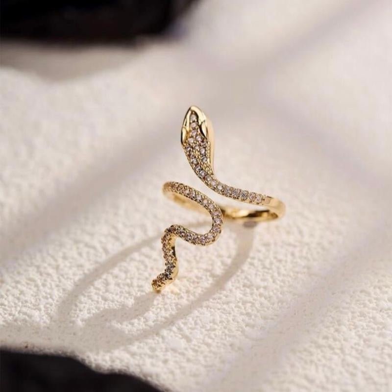 Nooxian Vintage Snake Shape Open Ring for Women Stainless Steel Gold/Silver Elegant Design Versatile Accessory Perfect Gift
