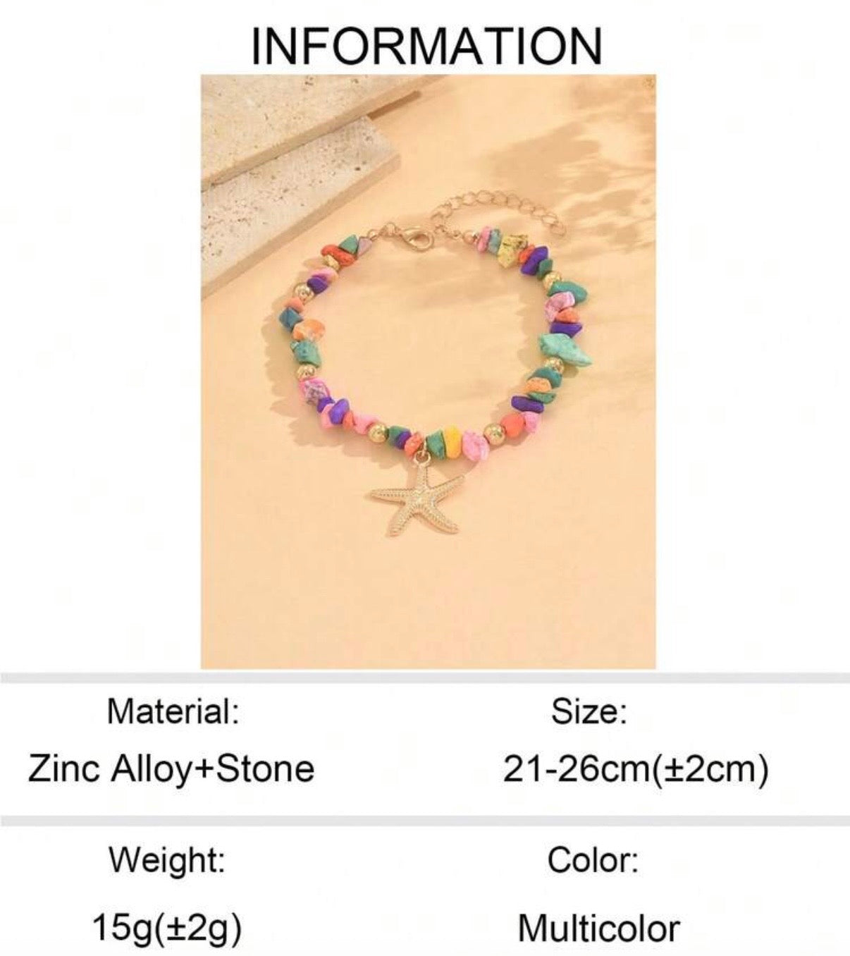 1pc Colorful Turquoise Beaded Anklet With Starfish Pendant, Fashionable Metal Feeling Beach Jewelry For Women, Suitable For Daily, Dating, Outing, And Beach Vacation