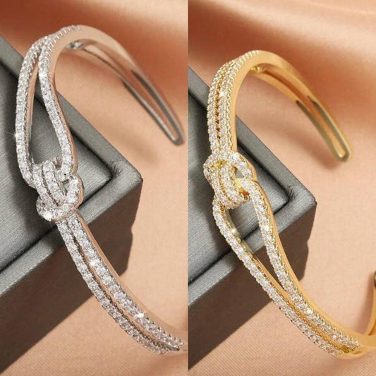 Gold/Silver Elegant Knot Cubic Zirconia Bangle Bracelet for Women Everyday Wear Fashionable Design with Glamour Stones