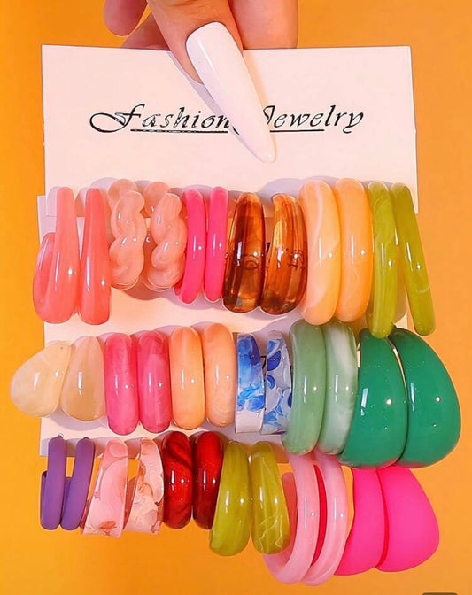 18 Pairs Set Acrylic Resin Acetate C-Shape Earrings Fashion Jewelry Combo in Vibrant Colors for Stylish Outfits
