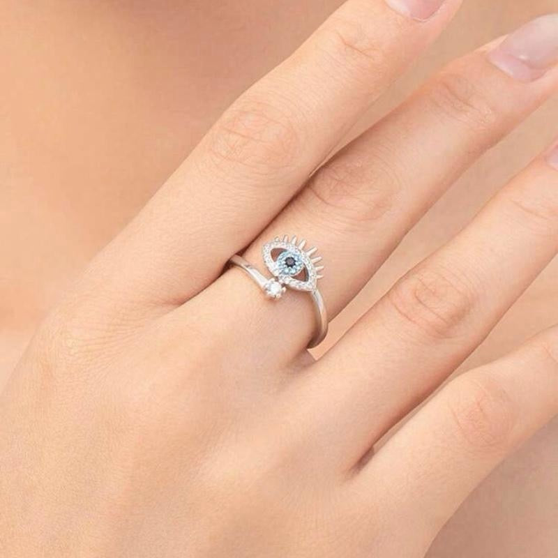 1pc Gold/Silver Fashionable Cubic Zirconia Demon Eye Decor Open Ring for Women's Daily Wear Elegant Jewelry