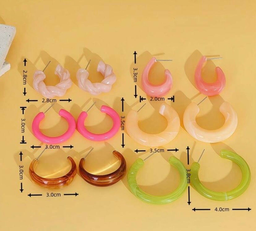 18 Pairs Set Acrylic Resin Acetate C-Shape Earrings Fashion Jewelry Combo in Vibrant Colors for Stylish Outfits